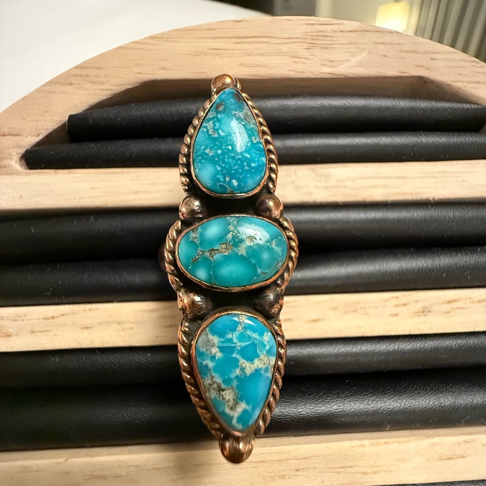 Genuine Turquoise Triple Stone Ring